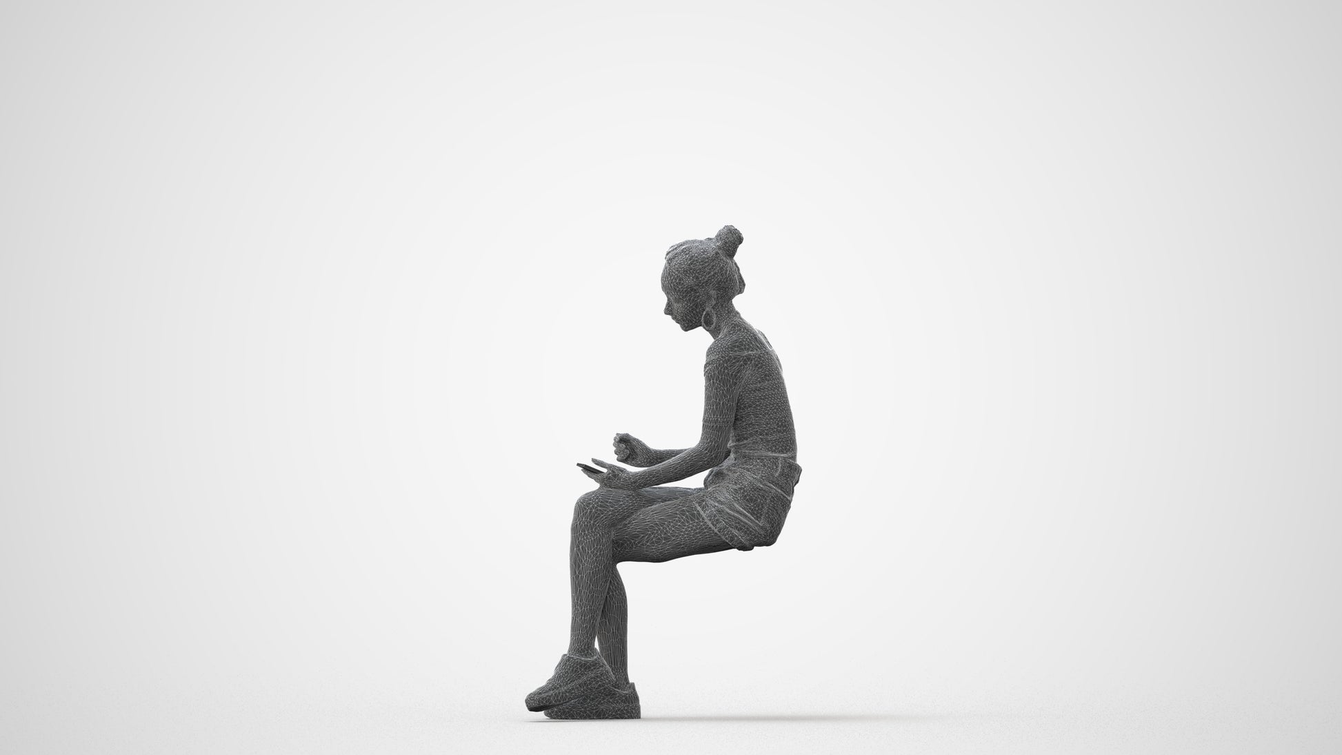 realistic 3D human woman casual sitting, archviz people FBX OBJ for Blender, square thumbnail