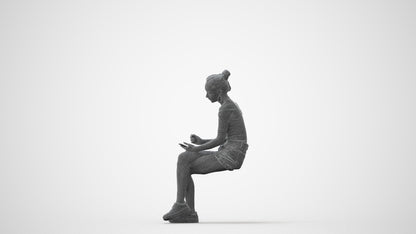 realistic 3D human woman casual sitting, archviz people FBX OBJ for Blender, square thumbnail