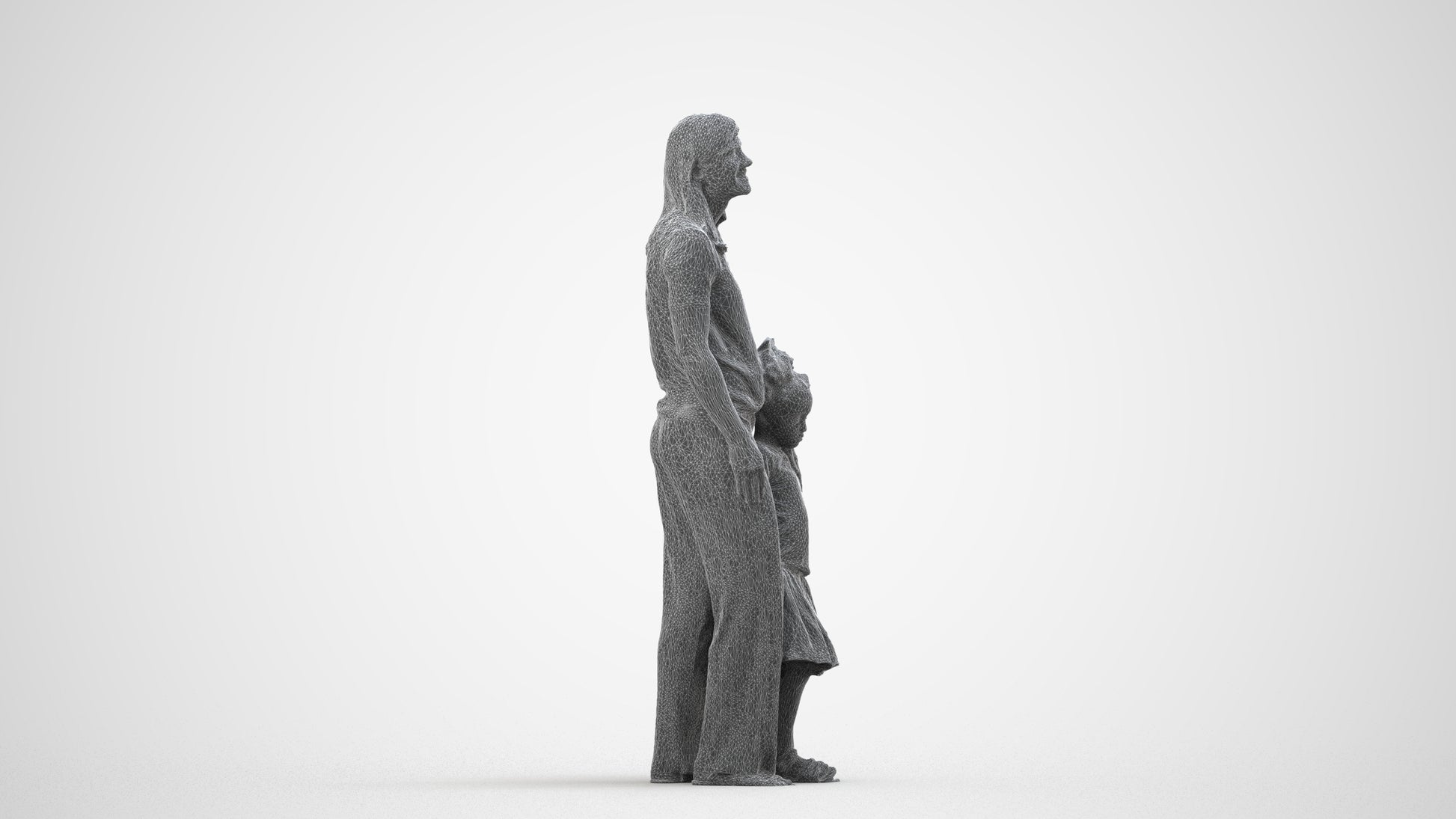 3D people model girl casual kids, scanned human for 3ds Max rendering, wireframe side view