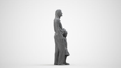 3D people model girl casual kids, scanned human for 3ds Max rendering, wireframe side view