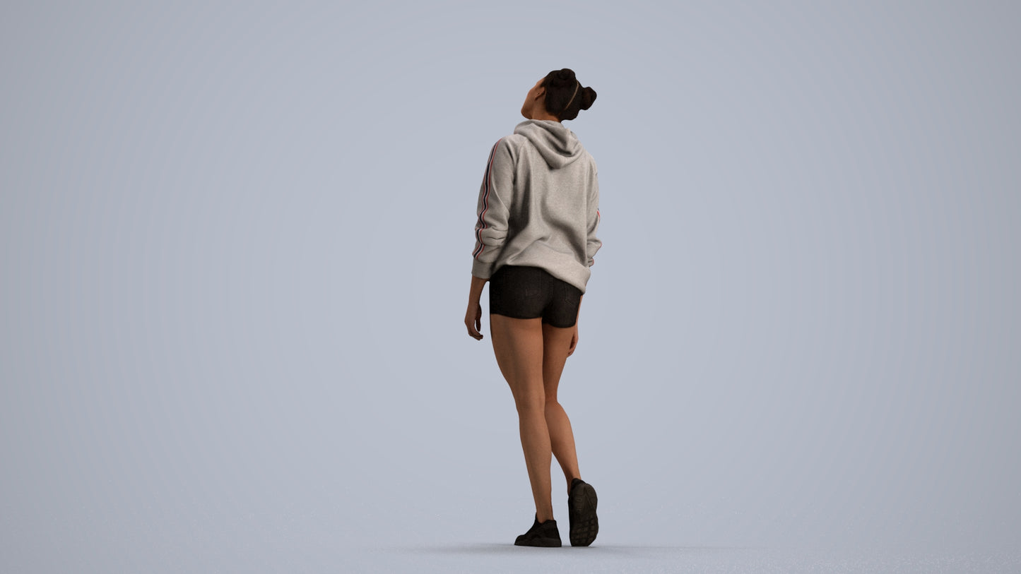 realistic 3D people woman casual walking, render-ready for V-Ray and Corona, FBX OBJ, front view render