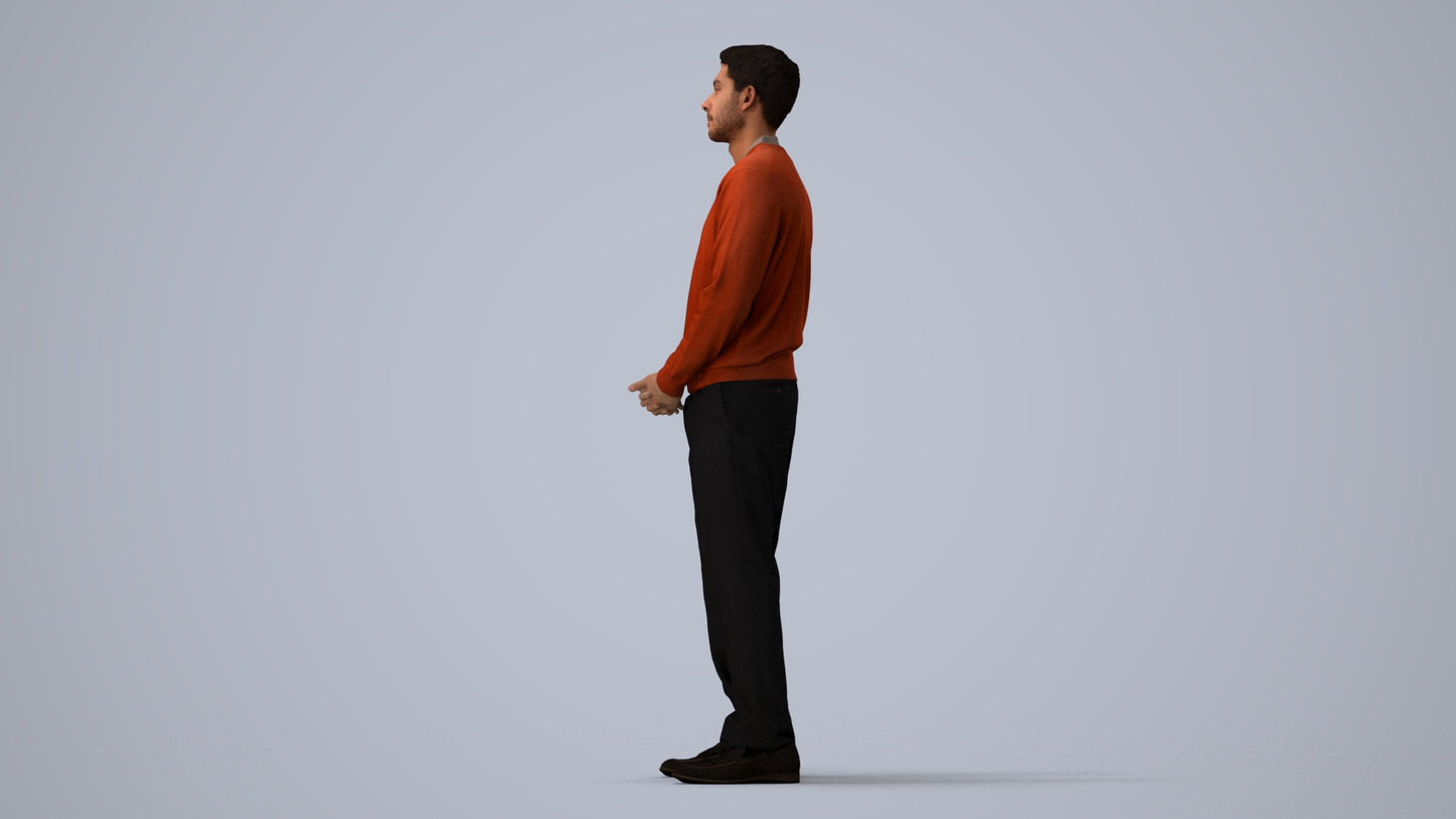 3D people model man casual standing, scanned human for 3ds Max rendering, three-quarter view render