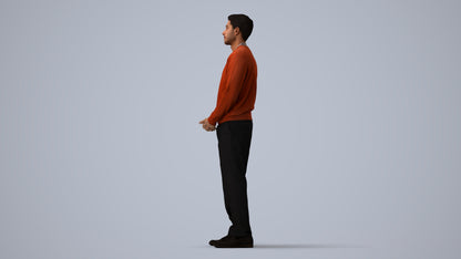 3D people model man casual standing, scanned human for 3ds Max rendering, three-quarter view render