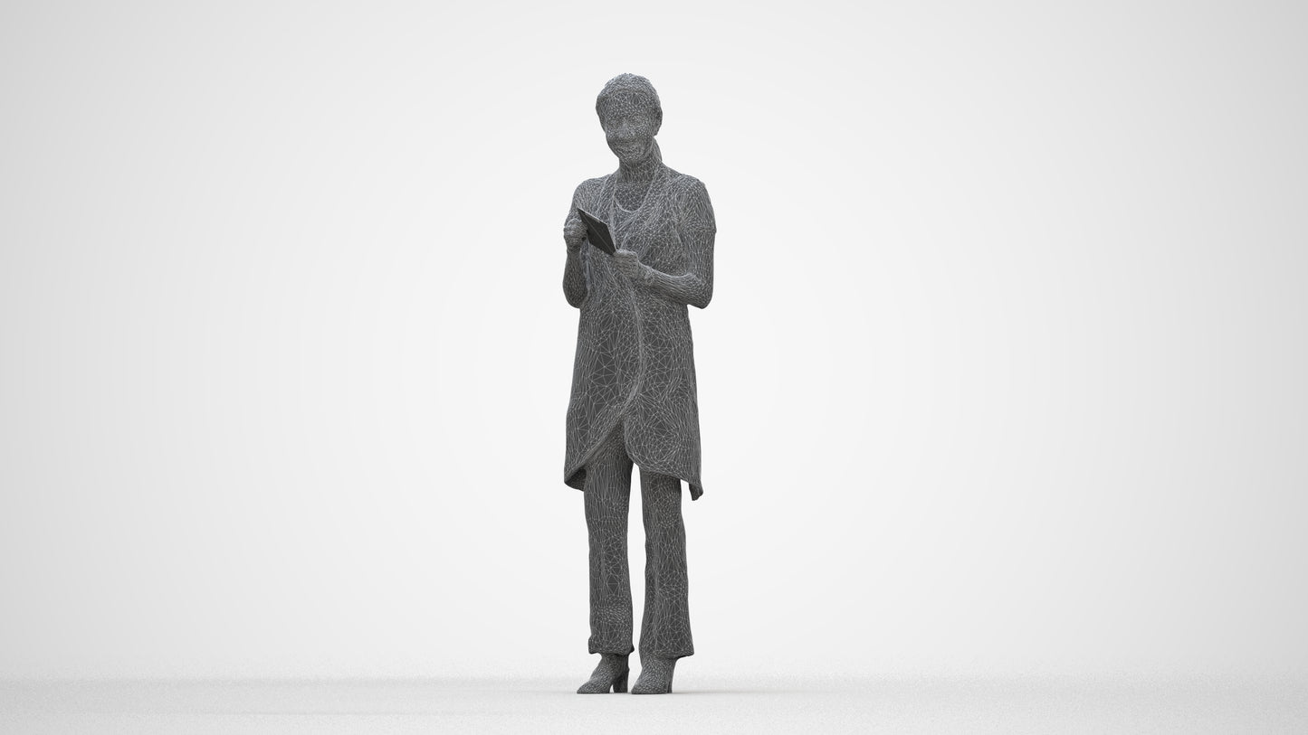 realistic 3D woman hospitality, scanned archviz people for Blender and 3ds Max, wireframe back view