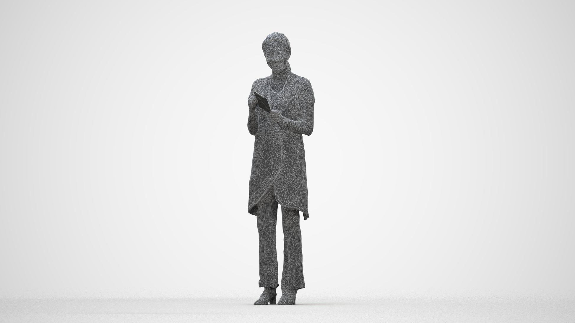 realistic 3D woman hospitality, scanned archviz people for Blender and 3ds Max, wireframe back view