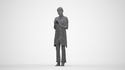 realistic 3D woman hospitality, scanned archviz people for Blender and 3ds Max, wireframe back view