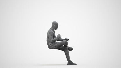 realistic 3D man casual sitting, scanned archviz people for Blender and 3ds Max, wireframe side view