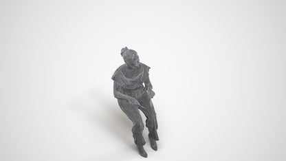 3D scanned woman sitting casual, photorealistic archviz people for Enscape and SketchUp, wireframe three-quarter view