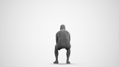 realistic 3D human man casual sitting, archviz people FBX OBJ for Blender, wireframe front view