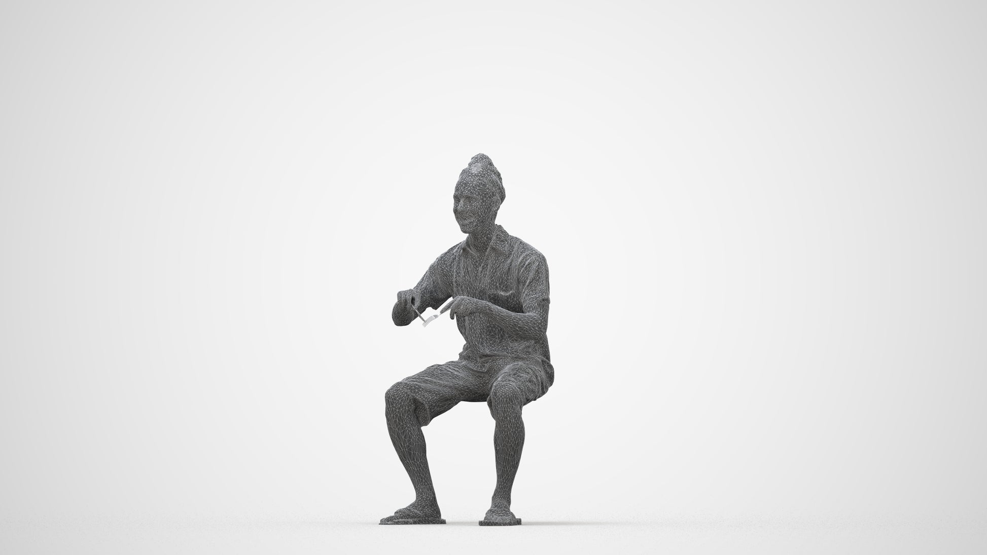 scanned 3D man casual sitting, photogrammetry people for Enscape and V-Ray, wireframe back view
