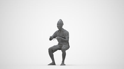 scanned 3D man casual sitting, photogrammetry people for Enscape and V-Ray, wireframe back view