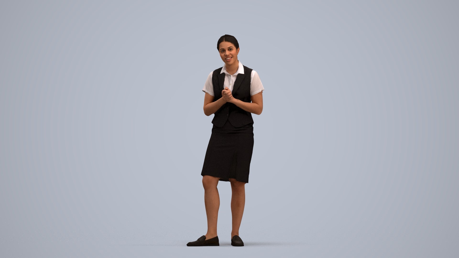 realistic 3D people woman hospitality, render-ready for V-Ray and Corona, FBX OBJ, standing pose render