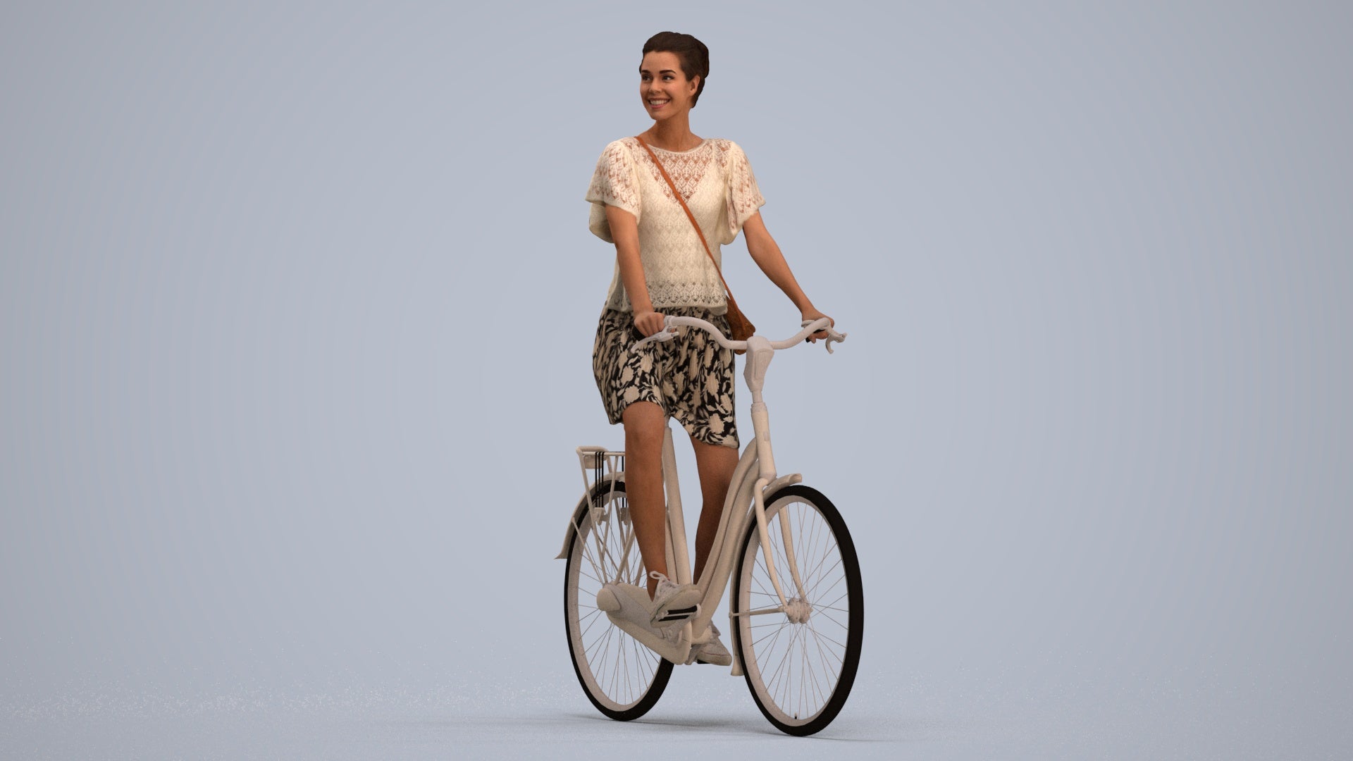 realistic 3D people woman formal cycling, render-ready for V-Ray and Corona, FBX OBJ, standing pose render