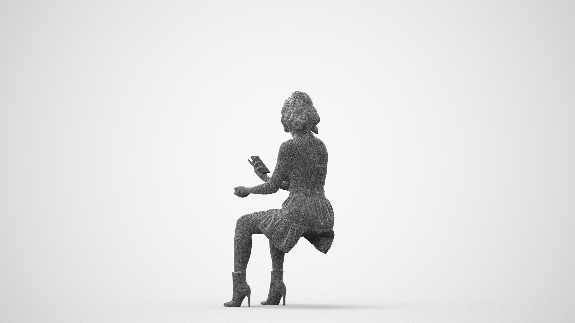 photogrammetry 3D woman casual sitting, realistic human model archviz FBX, square thumbnail