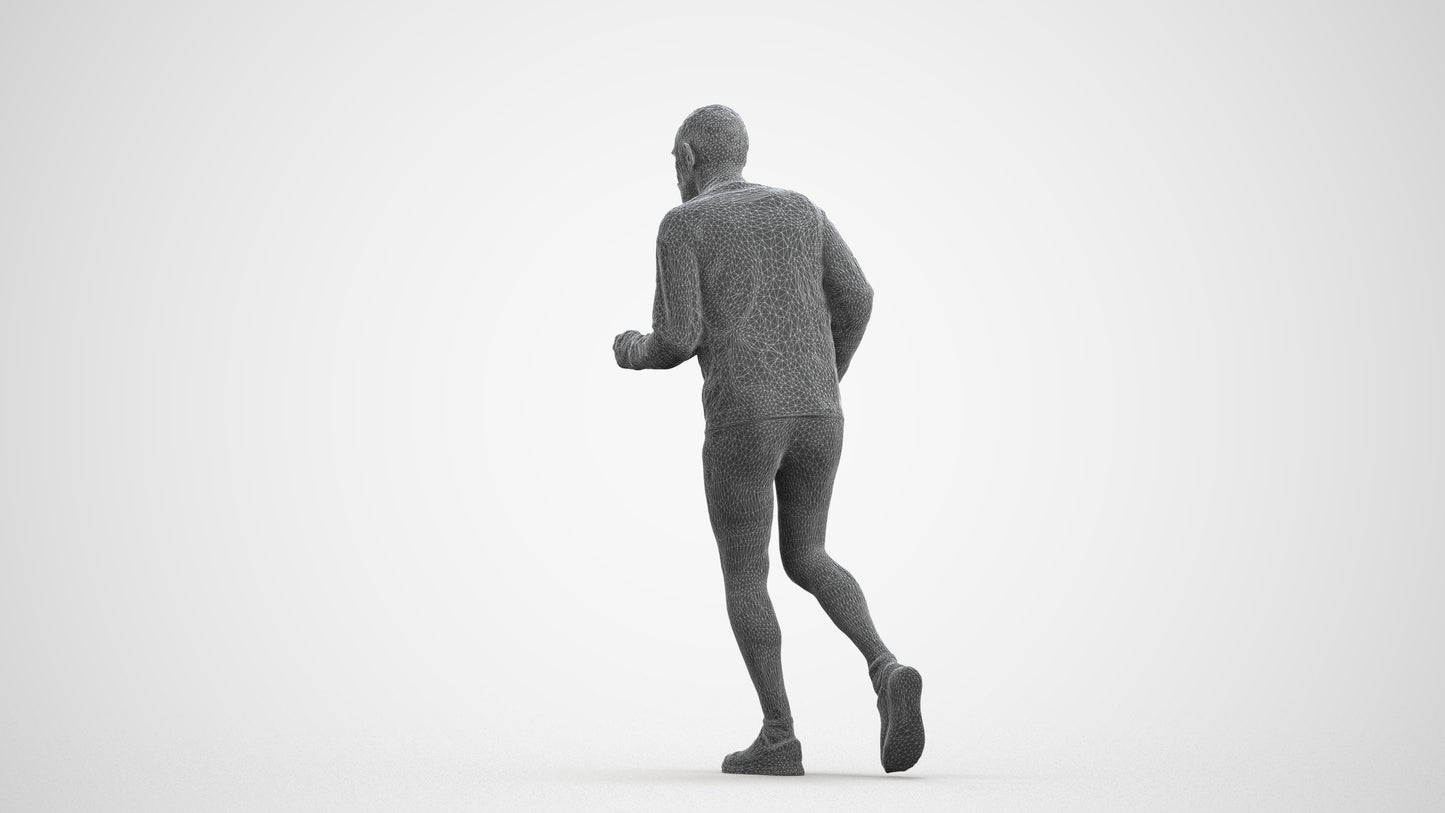 realistic 3D senior man sport, scanned archviz people for Blender and 3ds Max, wireframe front view