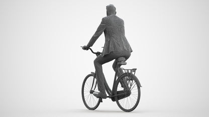 photogrammetry 3D man business cycling, realistic human model archviz FBX, wireframe front view