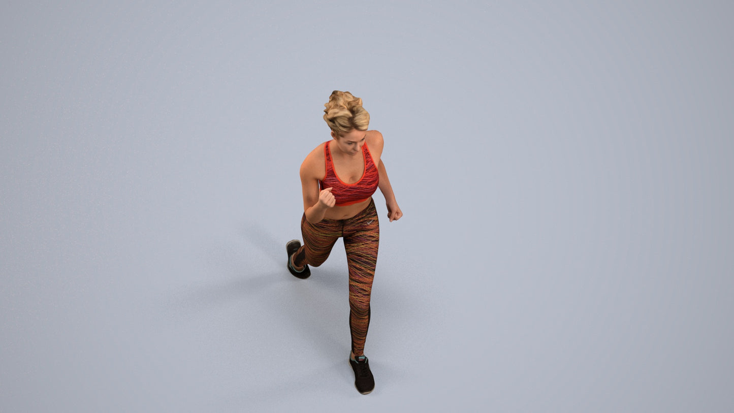 photogrammetry 3D woman sport walking, realistic human model archviz FBX, back view render
