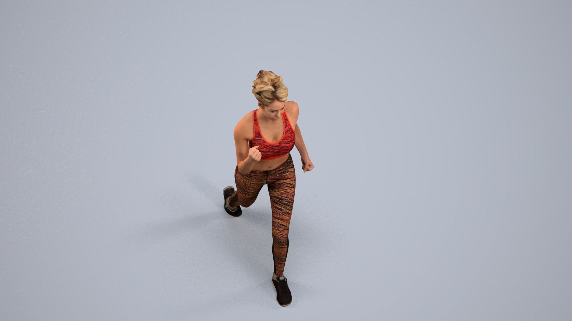 photogrammetry 3D woman sport walking, realistic human model archviz FBX, back view render