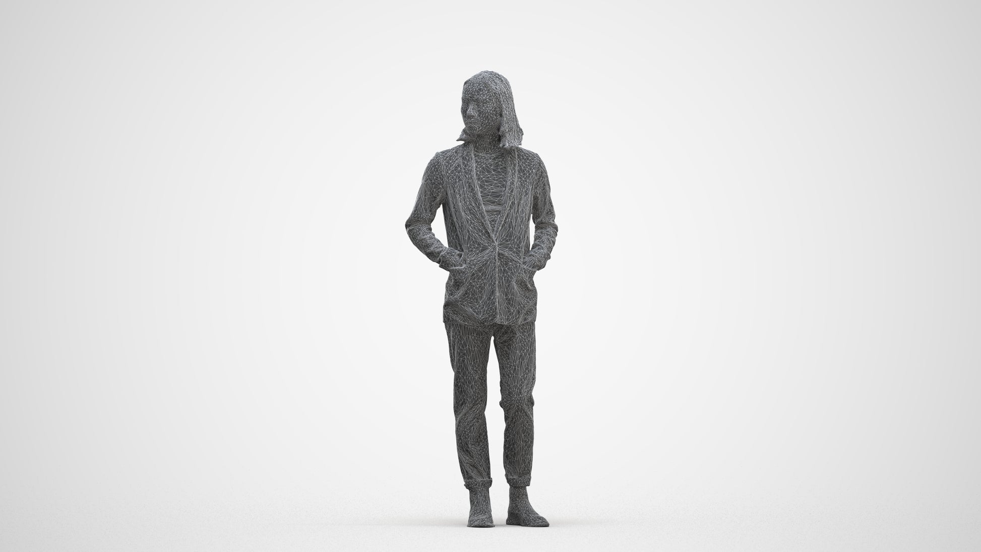 3D people model woman business, scanned human for 3ds Max rendering, three-quarter front view render