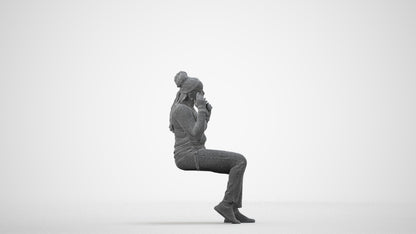 realistic 3D people woman casual sitting, render-ready for V-Ray and Corona, FBX OBJ, wireframe side view