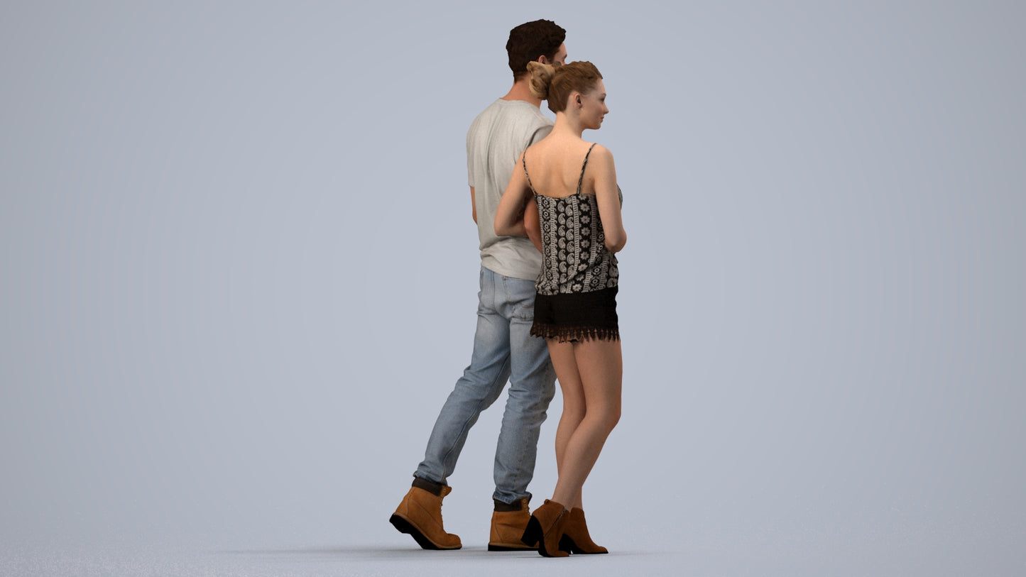 3D people model woman casual couple, scanned human for 3ds Max rendering, side view render