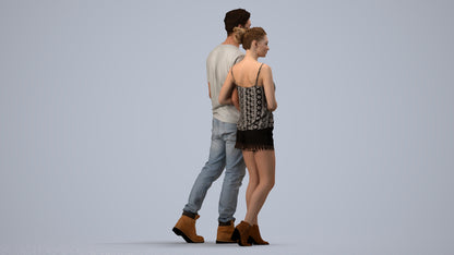 3D people model woman casual couple, scanned human for 3ds Max rendering, side view render