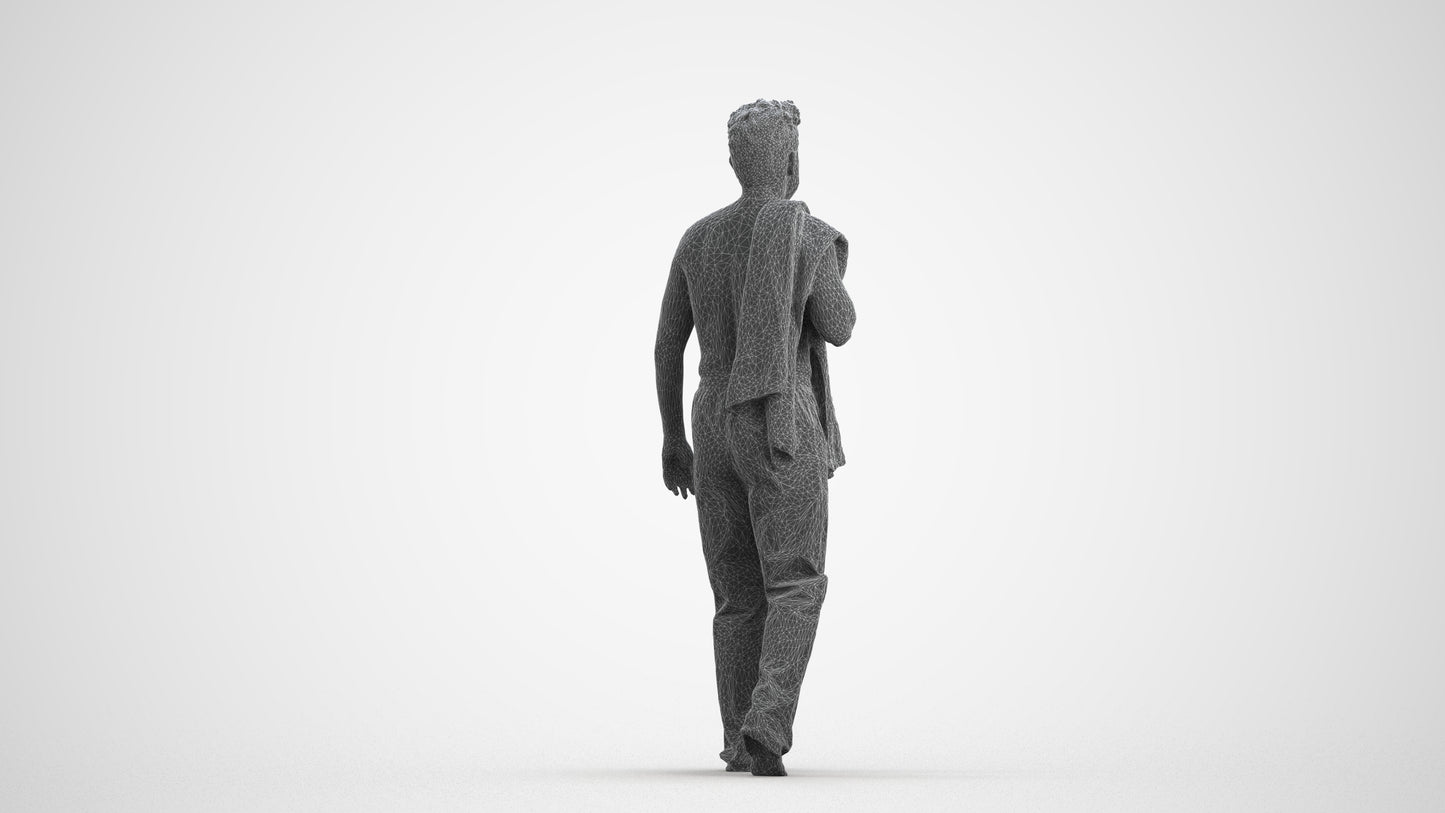 3D human model person bathroom, photogrammetry scanned person for archviz, wireframe front view