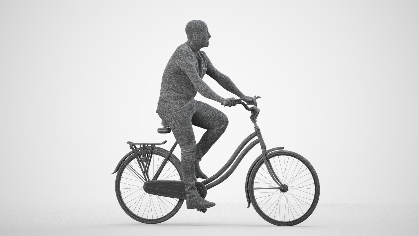 photogrammetry 3D man casual cycling, realistic human model archviz FBX, wireframe side view
