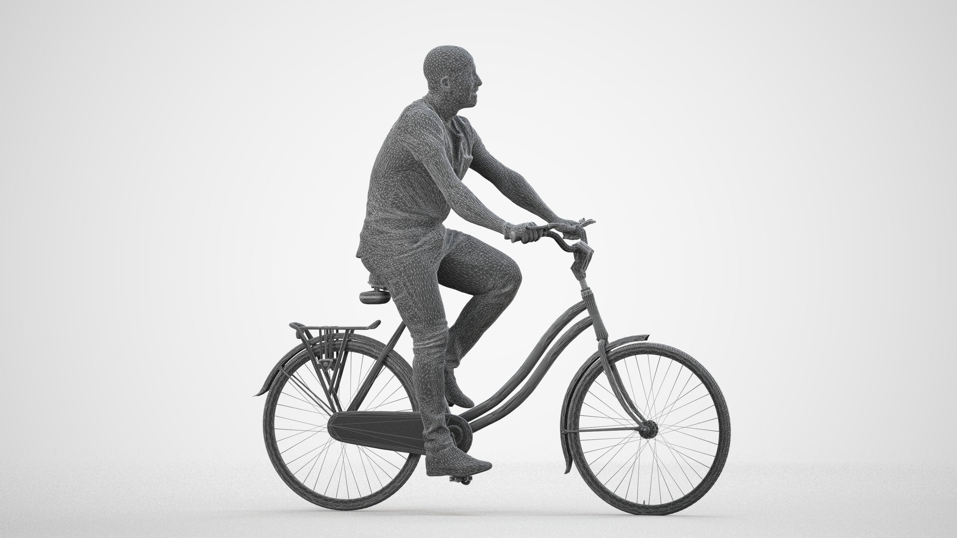 photogrammetry 3D man casual cycling, realistic human model archviz FBX, wireframe side view