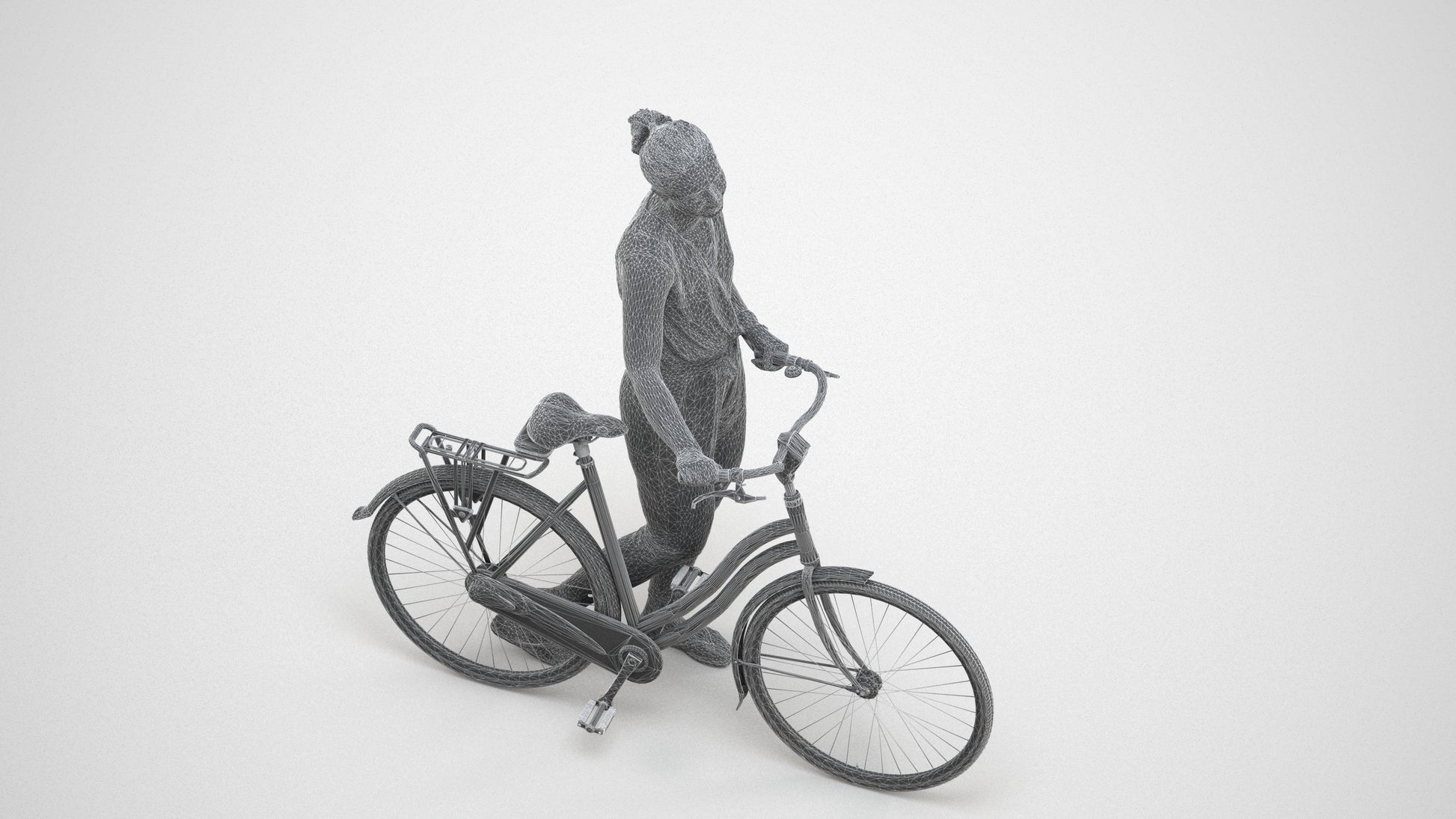 3D people model woman casual cycling, scanned human for 3ds Max rendering, wireframe three-quarter view