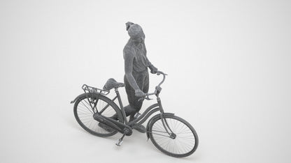 3D people model woman casual cycling, scanned human for 3ds Max rendering, wireframe three-quarter view