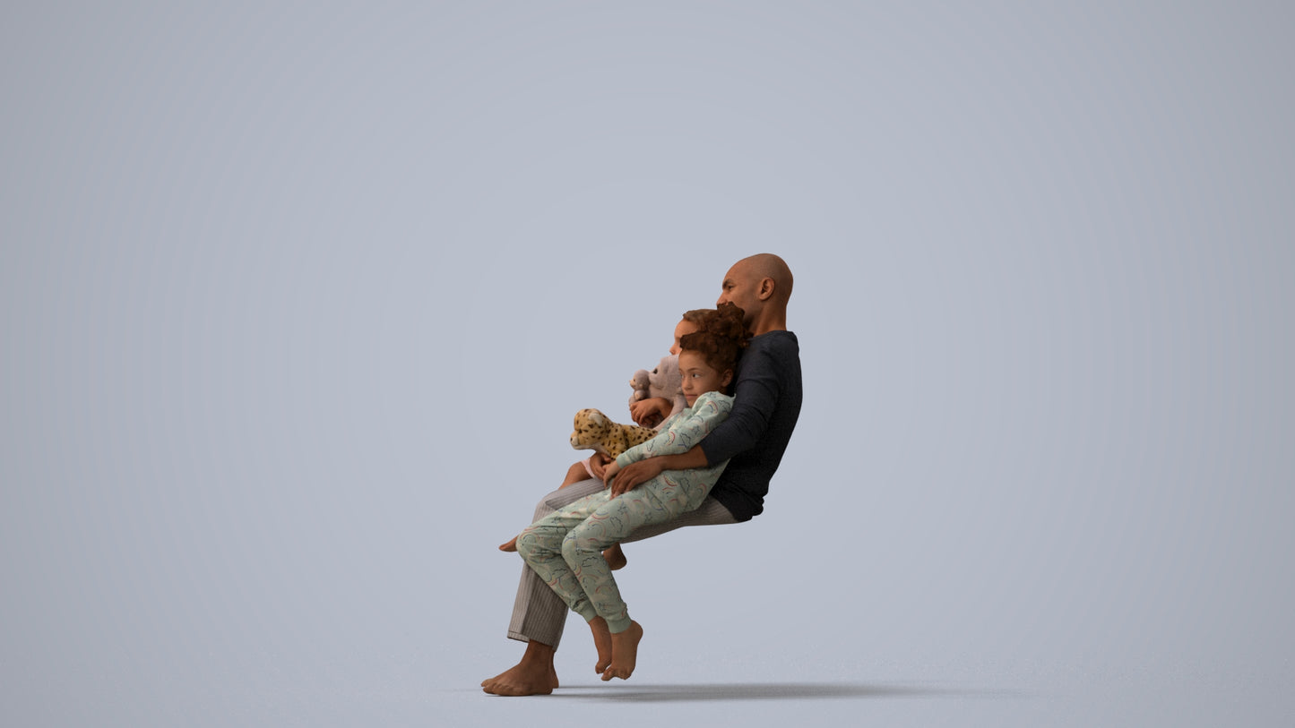 realistic 3D people girl kids, render-ready for V-Ray and Corona, FBX OBJ, three-quarter view render