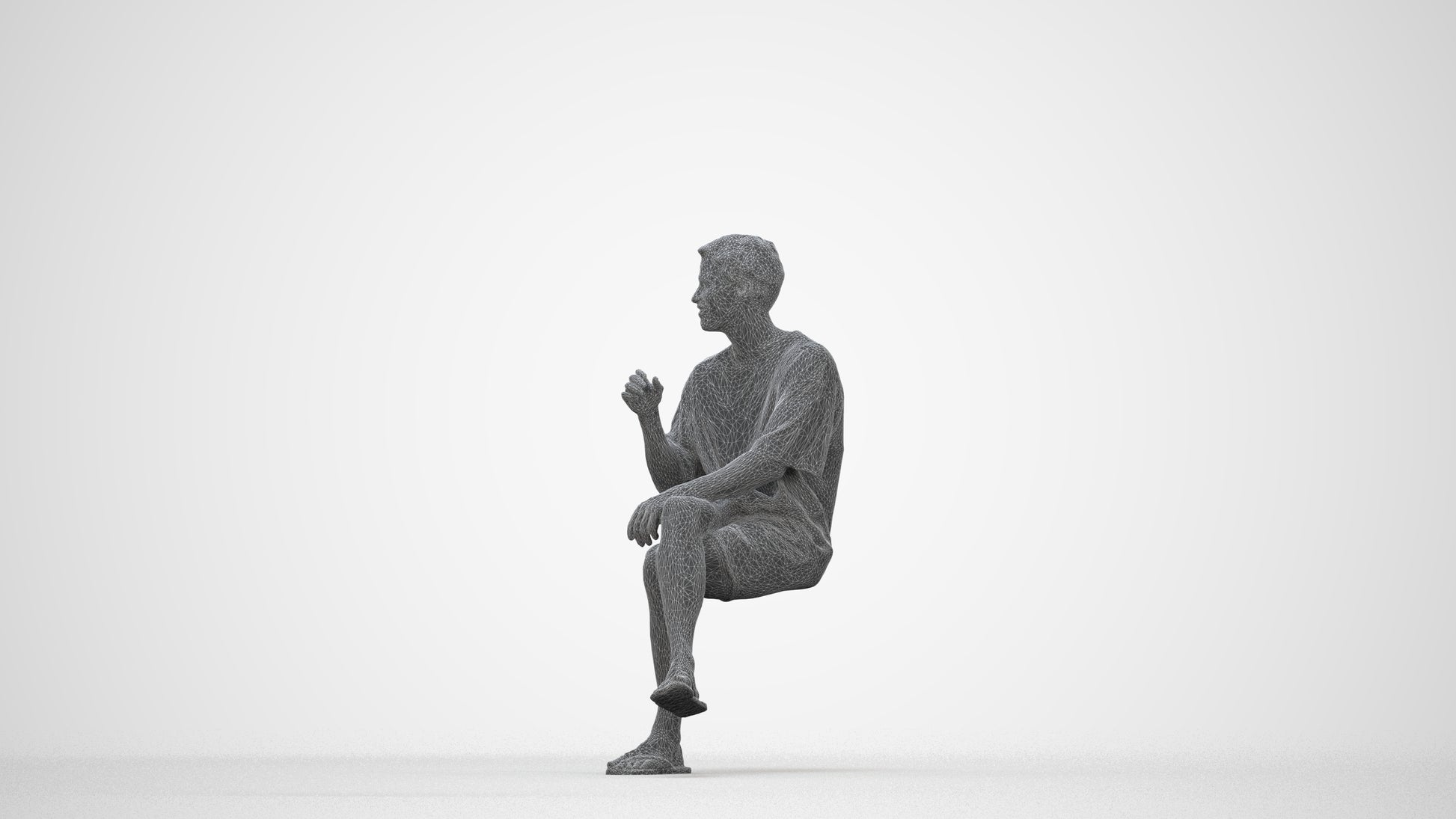 realistic 3D man casual sitting, scanned archviz people for Blender and 3ds Max, wireframe back view