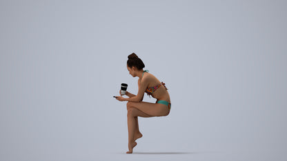 realistic 3D people woman pool, render-ready for V-Ray and Corona, FBX OBJ, three-quarter view render