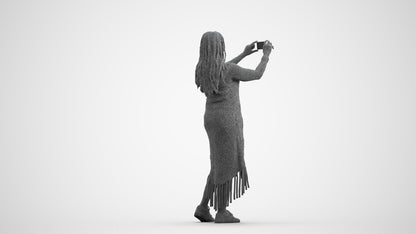 realistic 3D woman casual standing, scanned archviz people for Blender and 3ds Max, wireframe front view