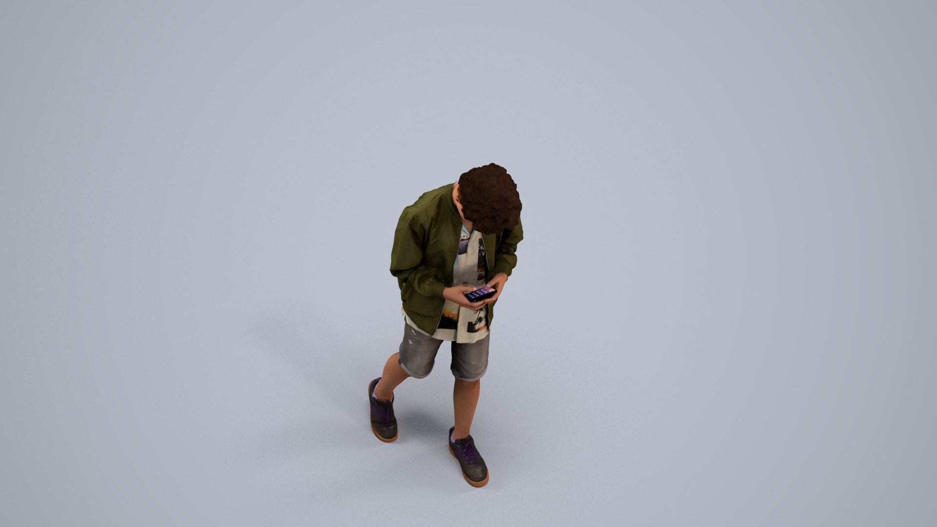 3D human model boy casual kids, photogrammetry scanned person for archviz, back view render