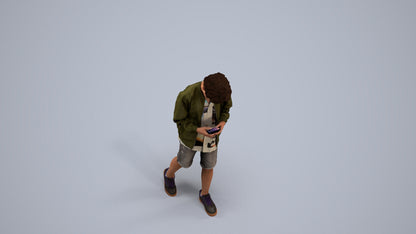 3D human model boy casual kids, photogrammetry scanned person for archviz, back view render