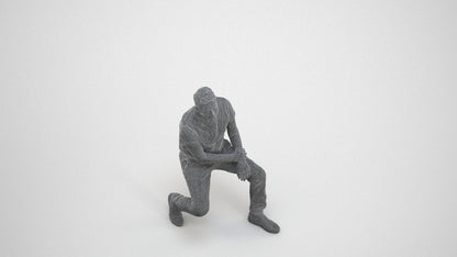 scanned 3D senior man casual sitting, photogrammetry people for Enscape and V-Ray, wireframe three-quarter view