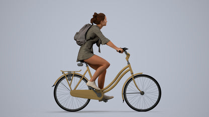 photogrammetry 3D girl casual cycling, realistic human model archviz FBX, side view render