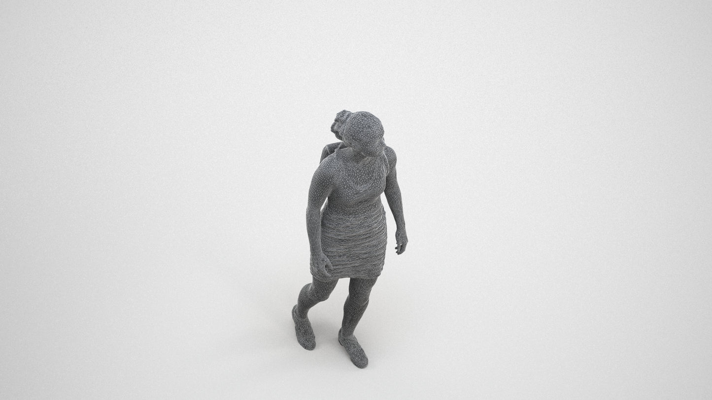 3D people model girl casual kids, scanned human for 3ds Max rendering, wireframe three-quarter view