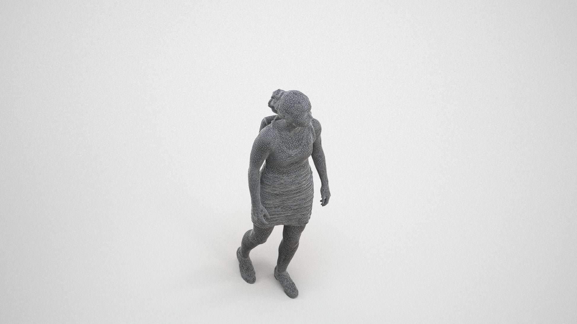 3D people model girl casual kids, scanned human for 3ds Max rendering, wireframe three-quarter view