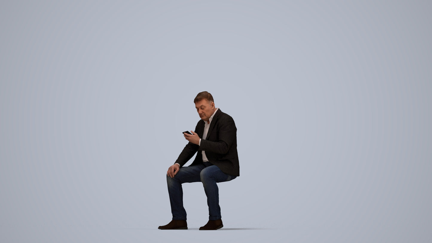 3D scanned man sitting business, photorealistic archviz people for Enscape and SketchUp, top-down view render