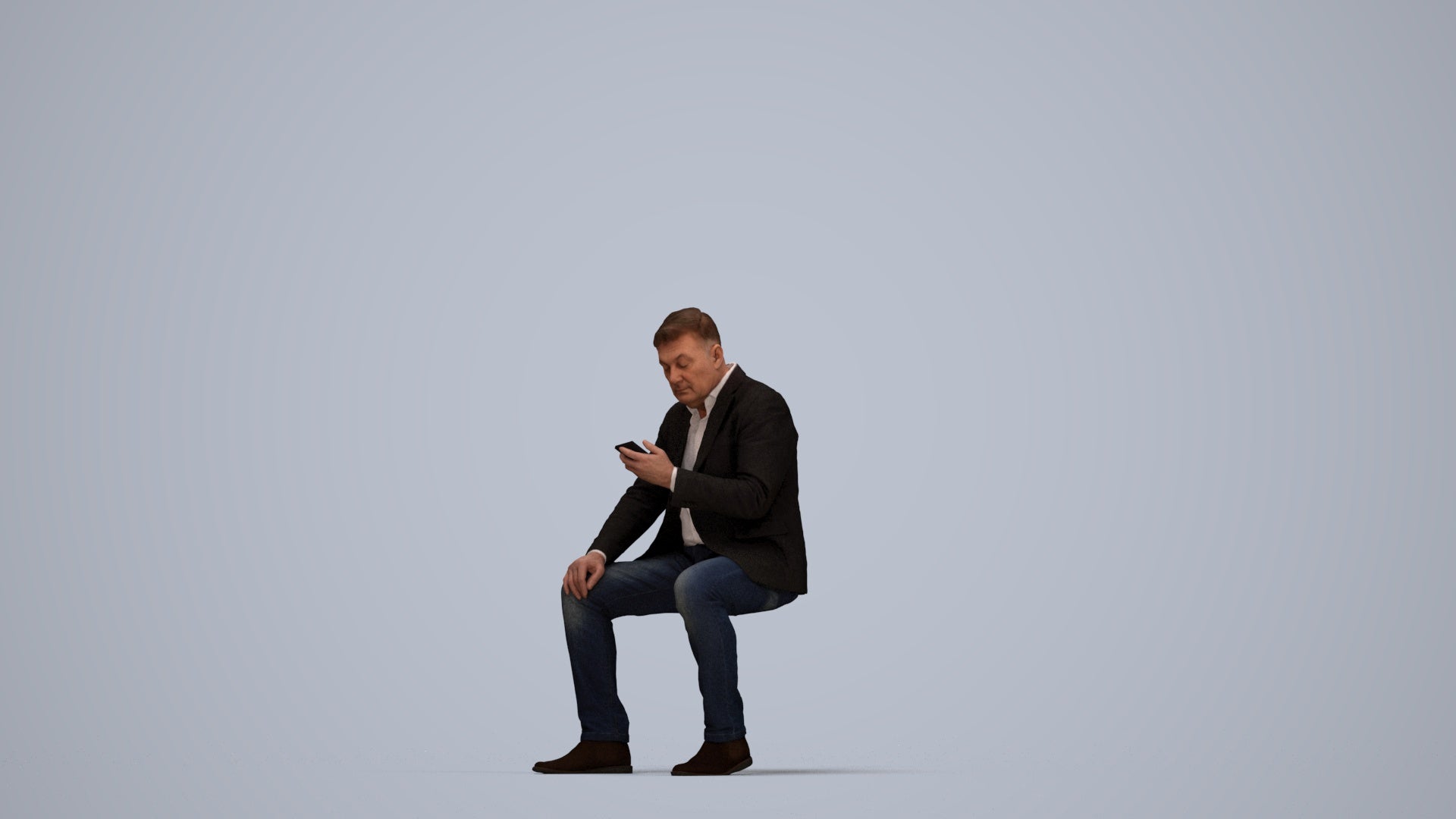 3D scanned man sitting business, photorealistic archviz people for Enscape and SketchUp, top-down view render
