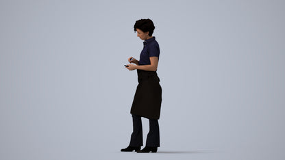 3D scanned woman hospitality, photorealistic archviz people for Enscape and SketchUp, three-quarter view render
