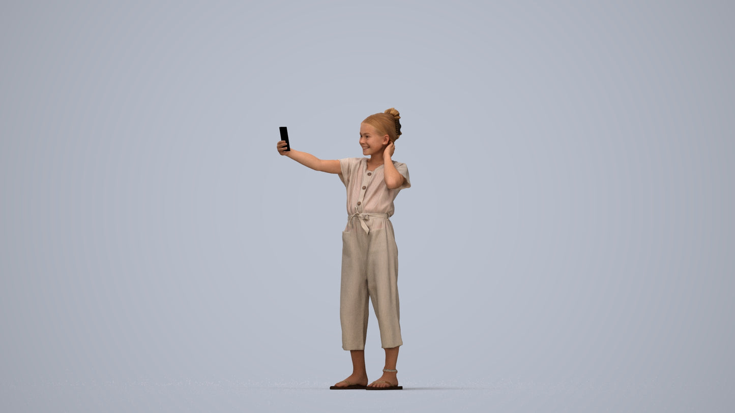 3D people model girl kids, scanned human for 3ds Max rendering, top-down view render