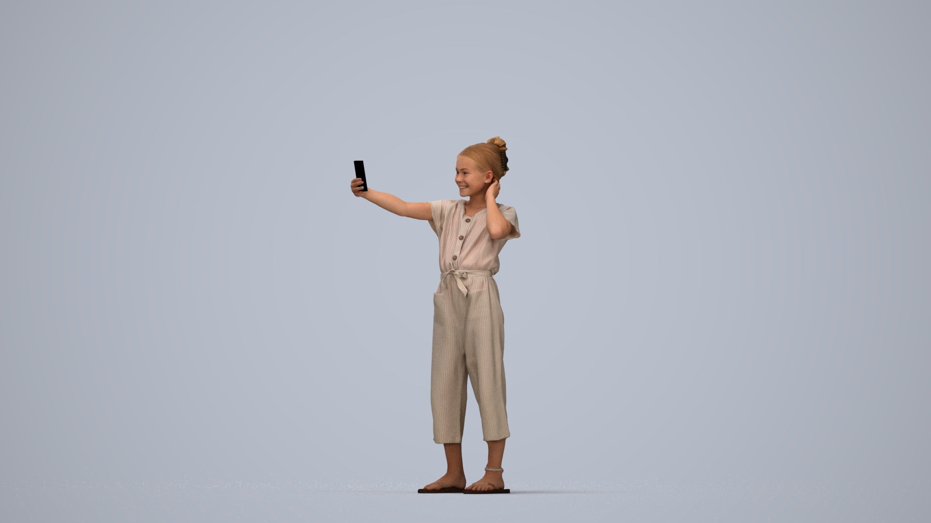 3D people model girl kids, scanned human for 3ds Max rendering, top-down view render