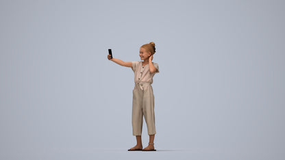 3D people model girl kids, scanned human for 3ds Max rendering, top-down view render