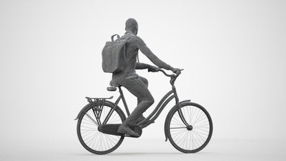 photogrammetry 3D man business cycling, realistic human model archviz FBX, wireframe side view