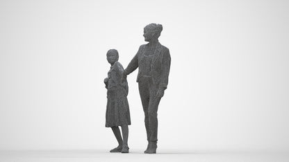 realistic 3D girl kids, scanned archviz people for Blender and 3ds Max, wireframe back view