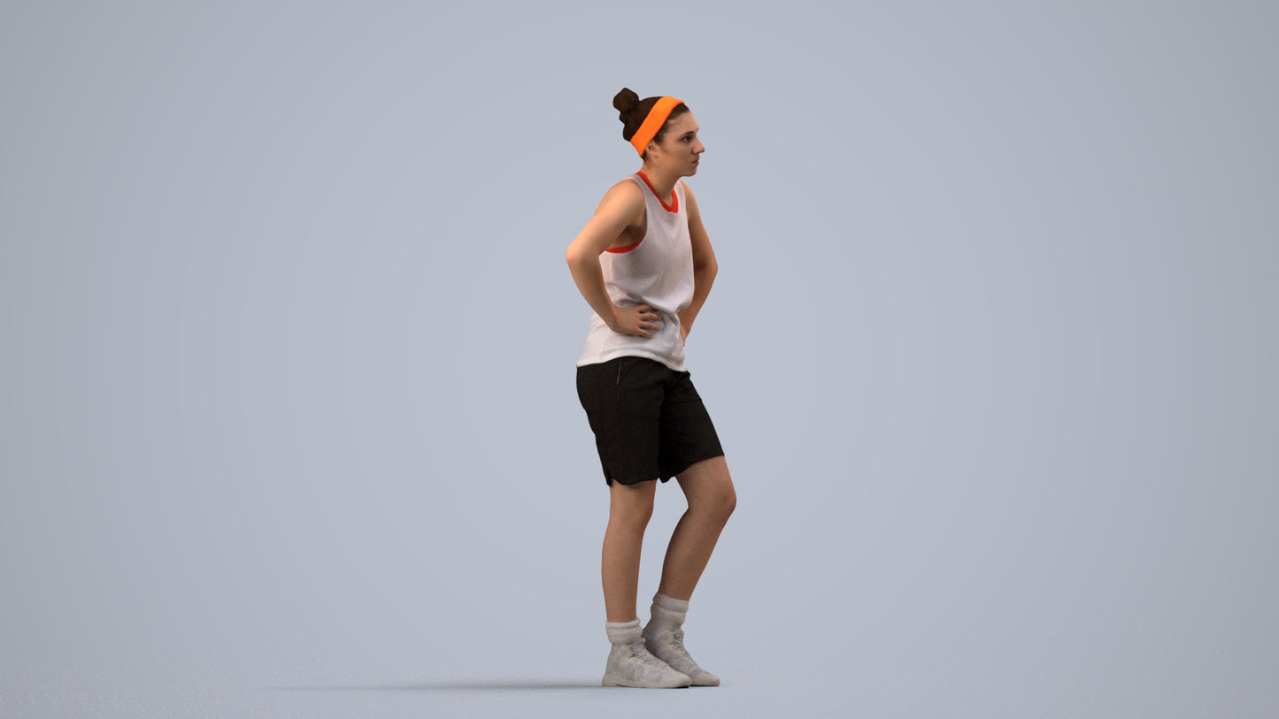 realistic 3D human woman sport, archviz people FBX OBJ for Blender, side view render